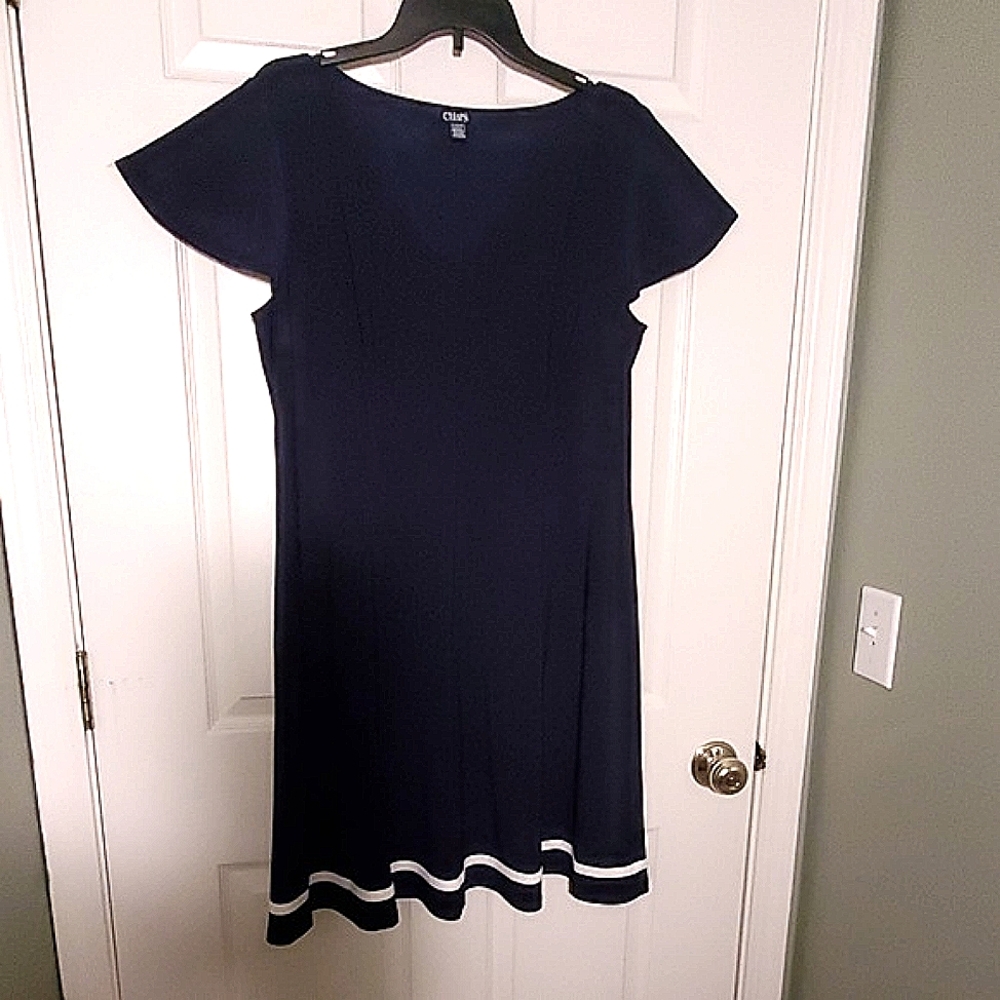 NWT Chaps Navy Fit & Flare Stripe Hem Dress - Picture 2 of 5